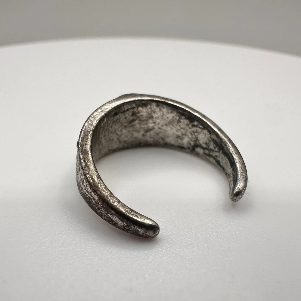 Vintage 90s Silver Tone Blue Glass‎ Cabochon Ring Boho Women's Classic Jewelry